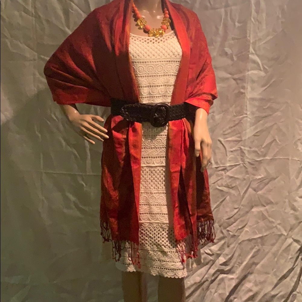 🎁Cream Winter white 3/4 sleeve crochet dress